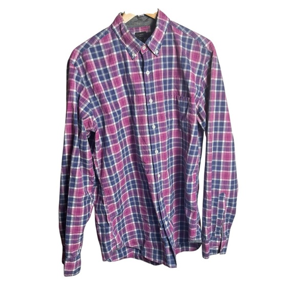J Crew Shirt Mens L Tall Blue Pink Tartan Plaid Long Sleeve Button Down Casual - Picture 3 of 10
